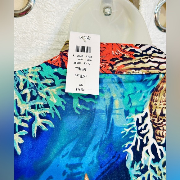 Gorgeous NWT Vintage Cache Wrap Top L Beach Ocean Reef Seashell Seashells - Picture 6 of 11